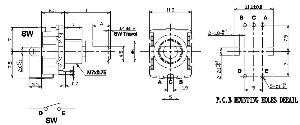 5PCS/LOT 20 Position 360 Degree Rotary Encoder EC11 w Push Button 5Pin Handle Long 15/20MM With A Built In Push Button Switch