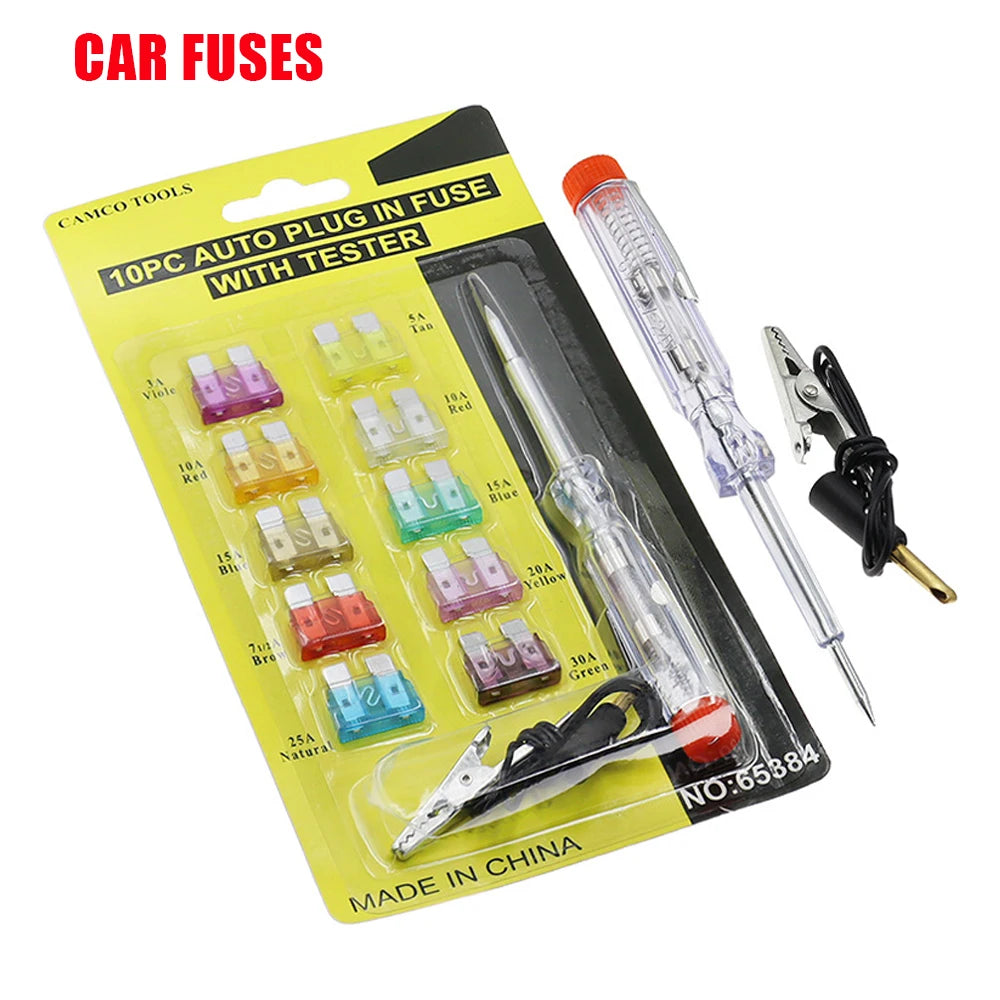 10PCS Car Insurance Fuse Kit Amplifier Clip Combination Car Blade Fuse Set with Inspection Circuit Electric Pen Fuse Repair Part