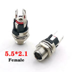 5pcs 5.5x2.5mm 5.5x2.1mm DC 12V Power Jack Male Plug Female Socket Metal Connector Adapter With Thread Lock 5.5*2.1 5.5*2.5