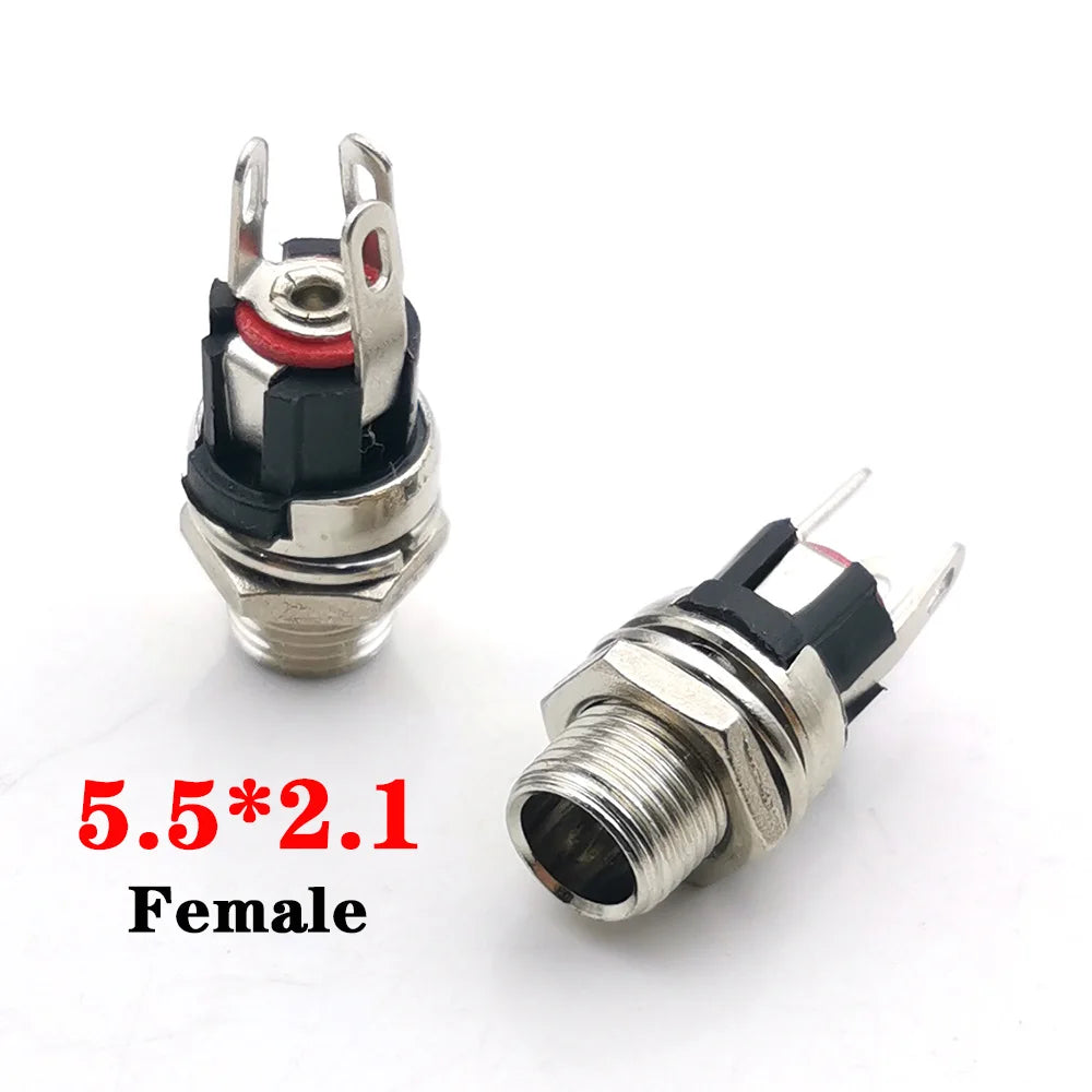 5pcs 5.5x2.5mm 5.5x2.1mm DC 12V Power Jack Male Plug Female Socket Metal Connector Adapter With Thread Lock 5.5*2.1 5.5*2.5