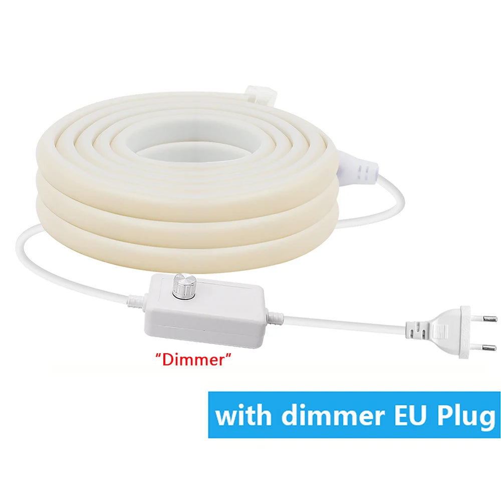 220V Dimmable COB LED Neon Strip Light With Switch/Dimmer EU Power Kit 288Led/M Waterproof 3000K 4000K 6000K Flexible Lamp Decor