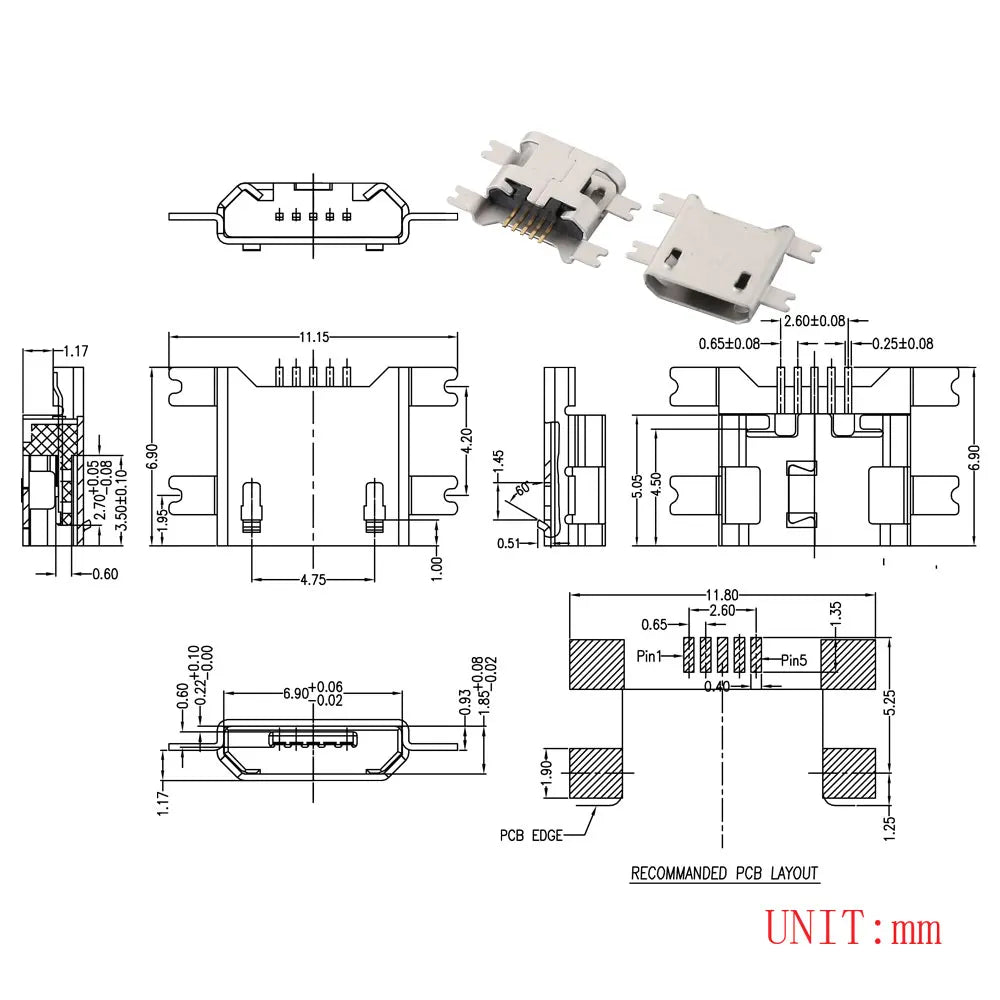 10PCS Micro USB 2P 5P Jack Charging Port Plug Dock Charger DIP SMD For Phone Tabletels Speakers Etc Port Socket Power Connector