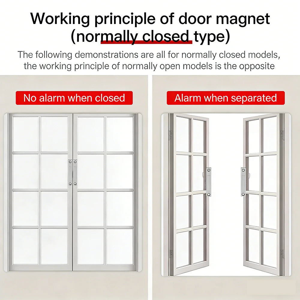 2Pairs MC-52 Wired Magnetic Door Window Contact Switch Heavy Duty Iron Door Sensor Reed Switch for Alarm System Normally Open NC