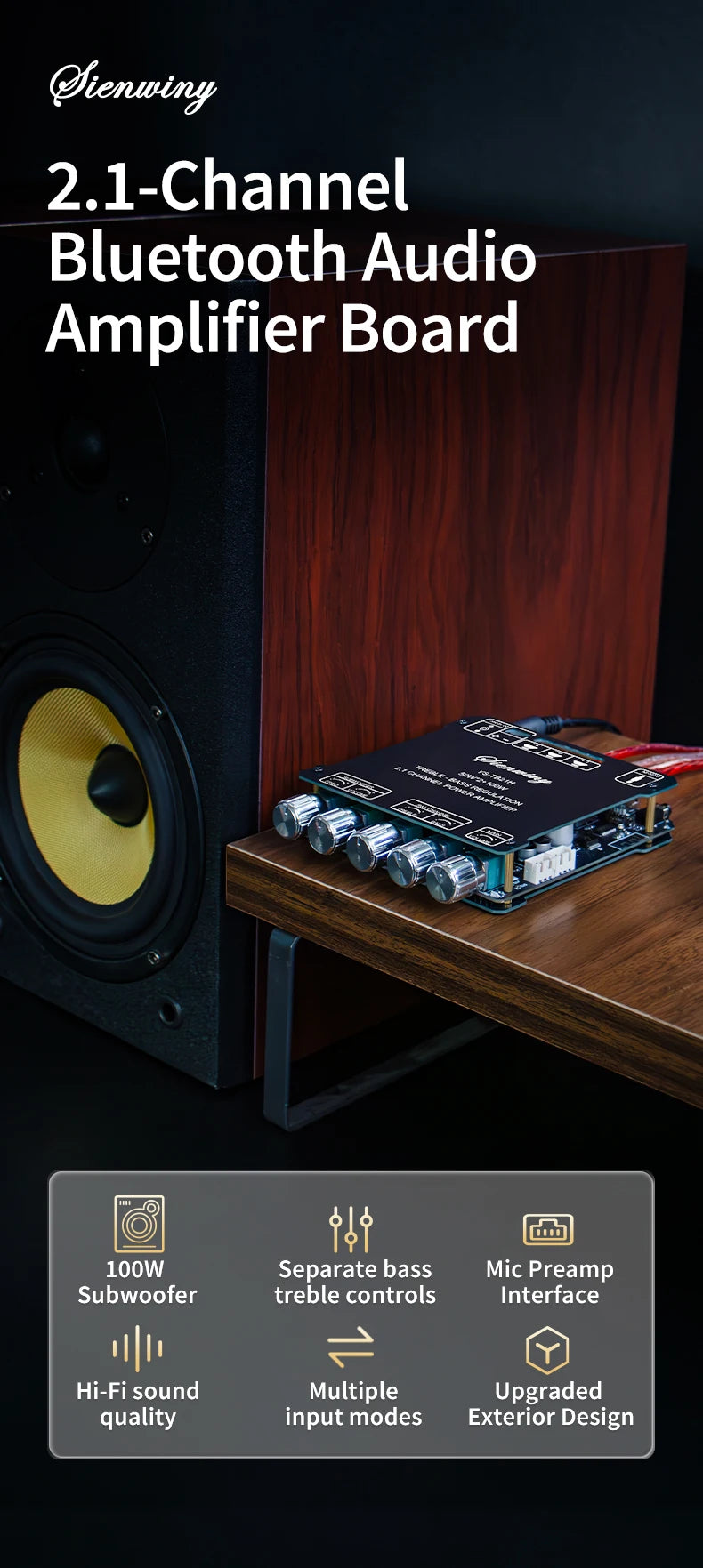 YS-TB21H TPA3116 Bluetooth 5.1 Audio Amplifier Board 2.1 Channel 50Wx2+100W Subwoofer APP Control HiFi Stereo Power Amp