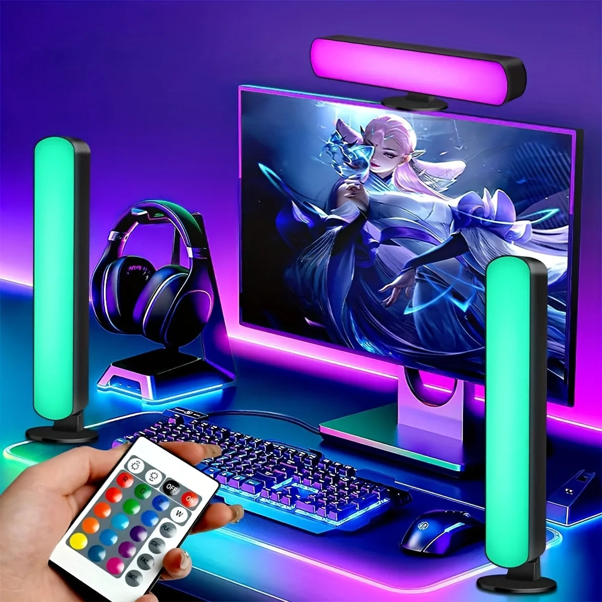 RGB 16 Colors Ambient Light with Remote 1/2 Packs Smart LED Table Lamp for Room Gaming TV and Desktop Party Decoration Light Bar