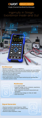 OWON HDS2102S/HDS272S/HDS242S Handheld 3-in-1 Digital Oscilloscope, Signal Generator, Multimeter | 100MHz Bandwidth, 2 Channels