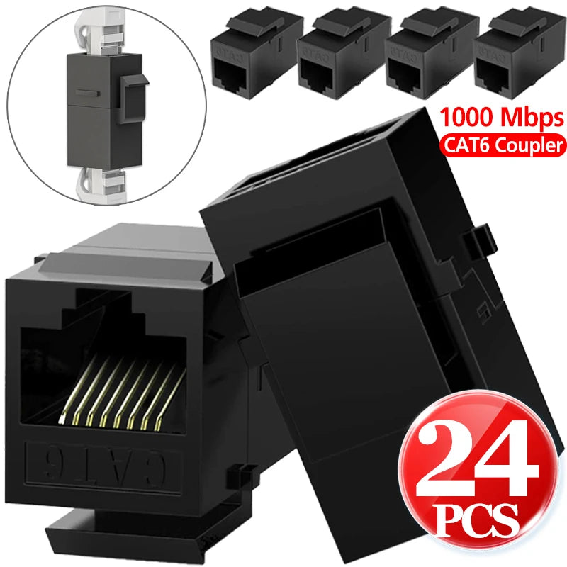 1-24Pcs CAT6A RJ45 Inline Coupler Keystone Jack RJ45 Cat6 CAT5E Straight-Through Keystone Module Extender Adapter Couplers Plugs