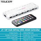 TEUCER LP-10P 12V 4Pin PWM & 5V 3Pin ARGB with SATA 10 Way Sync Fan Hub PC Cooling Fan Addressable RGB Lighting Splitter