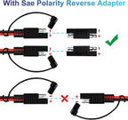 12/24V SAE to SAE Extension Cable Quick Connector Harness SAE Connector, with SAE Polarity Backup Adapter and 15A Backup Fuse