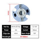 1-10pcs IR LED 3W 5W 1050nm High Power Infrared Chip 1.2-1.8V 700mA 1400mA Diode Light Laser Lamp for Night Vision CCTV Camera