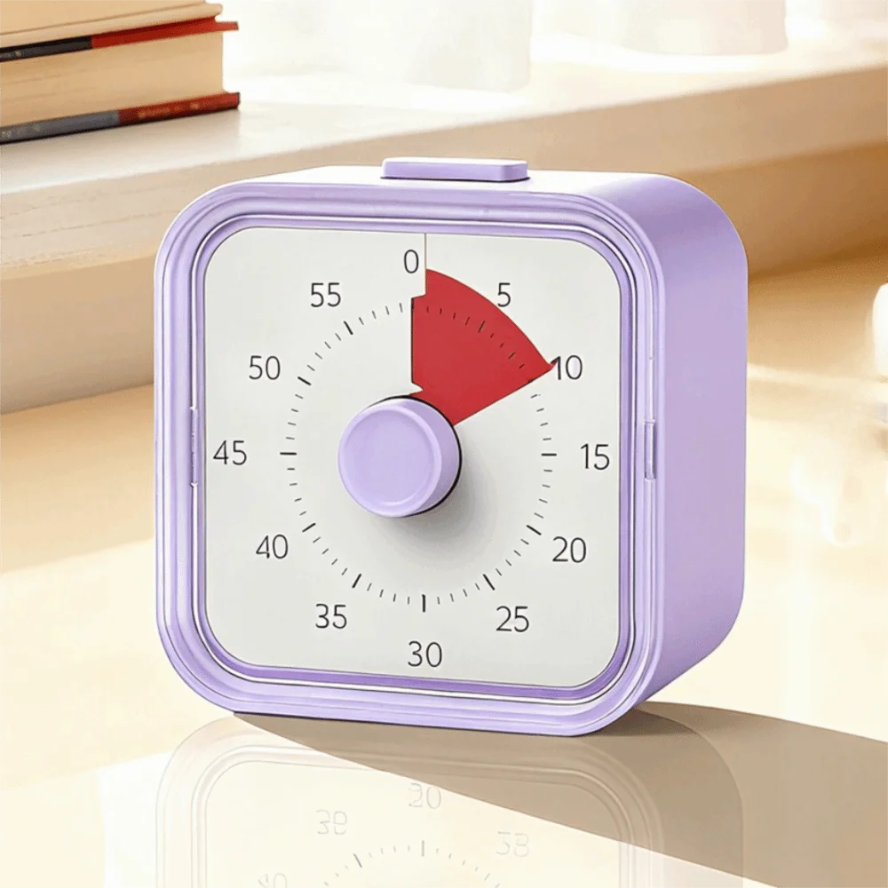 60 Minutes Visual Timer Ultra Silent Visualization Countdown Alarm Clock Self-discipline Round/Square Kitchen Timer