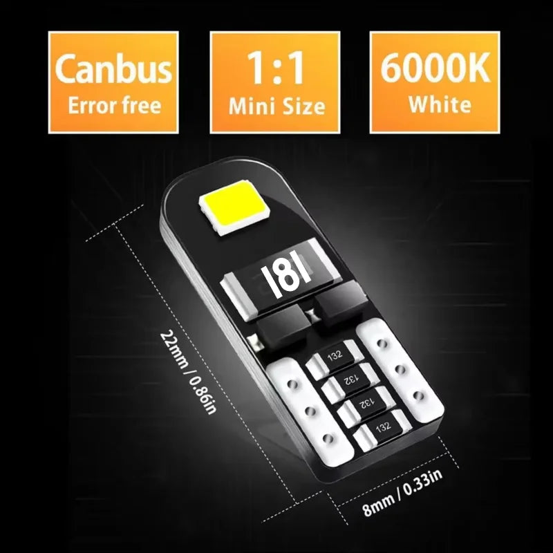 10/20x Car LED Bulb T10 W5W LED Signal Light Canbus 12V 6000K Auto Claerance Wedge Side Reverse Lamps 2835 2SMD White No Error