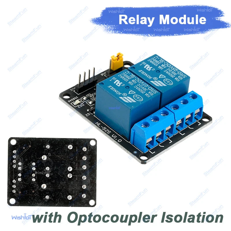 5V 2 Channel Relay Module with Optocoupler Isolation Compatible Arduino ESP32 Raspberry Pi PLC DIY Projects
