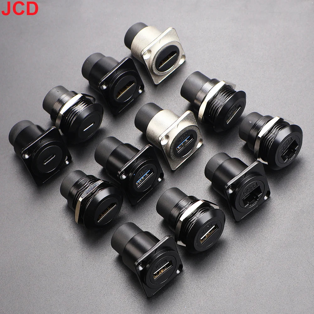 JCD 1pcs Metal D Type Module RJ45 CAT6&USB 2.0/3.0&Type C&HDMI-Jack Socket Through Network Panel Mounting Electronic Connector