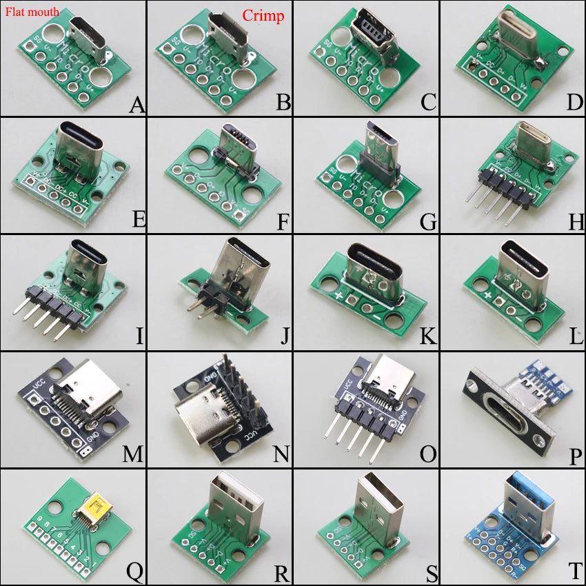 1PCS Data Charging Cable Jack Test Board with Pin Header 90 Degree Micro Mini USB Type C 2Pin USB 3.0 2.0 Female Male Connector