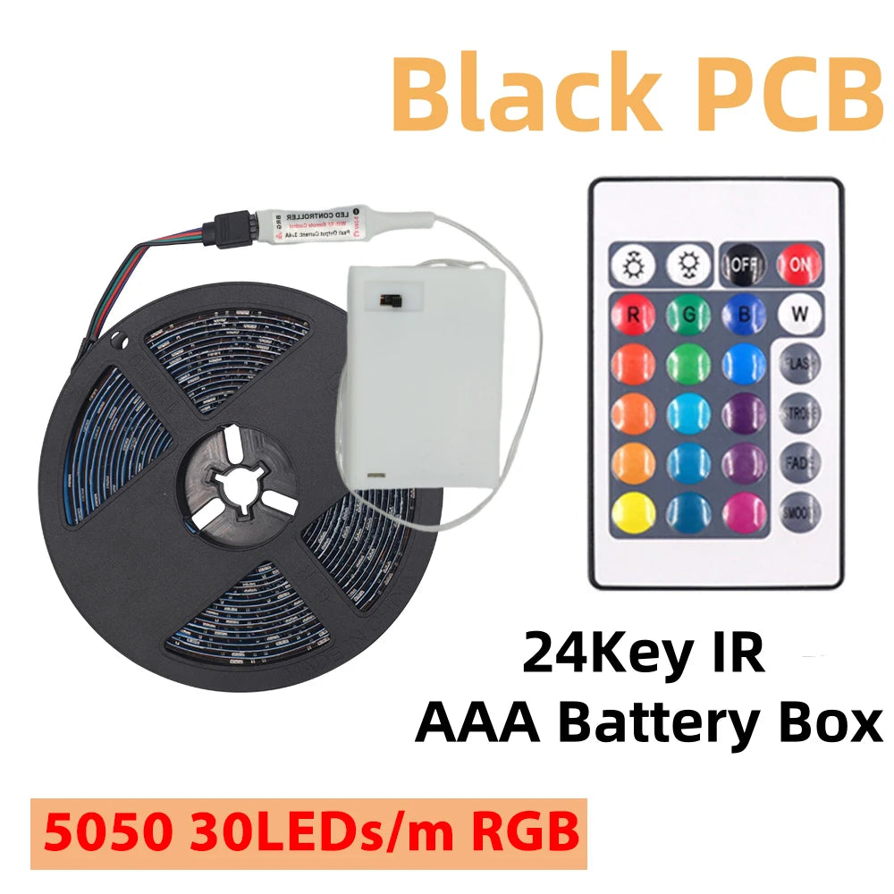 DC 5V RGB LED Strip 5050 30LEDs/m Battery Powered IP21/IP65 IR RF Remote Control Flexible Tape for TV Backlight Room Decor