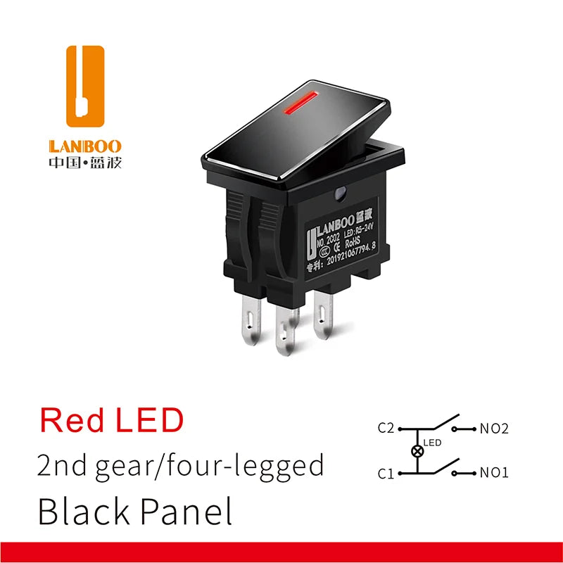 LANBOO 14mm*9mm Series 7Amp High Current Rocker Switch ON-OFF-ON 2/3Position 4/6Pin KCD1  With Red/Green Light  12V24V220V