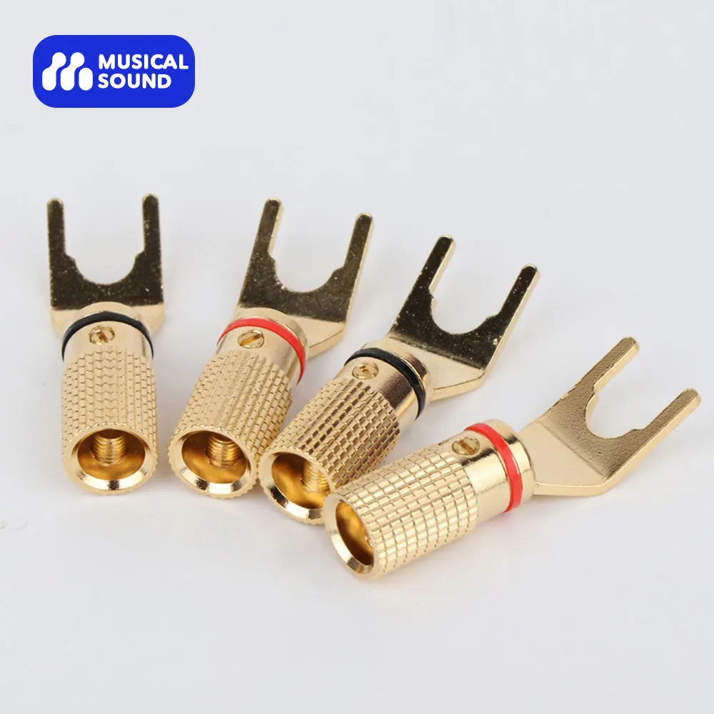 Musical Sound Y Type Banana Plugs Connectors 24K Gold Plated Hi-fi Banana Audio Speaker Connector For Audio/Video Receiver, Amp