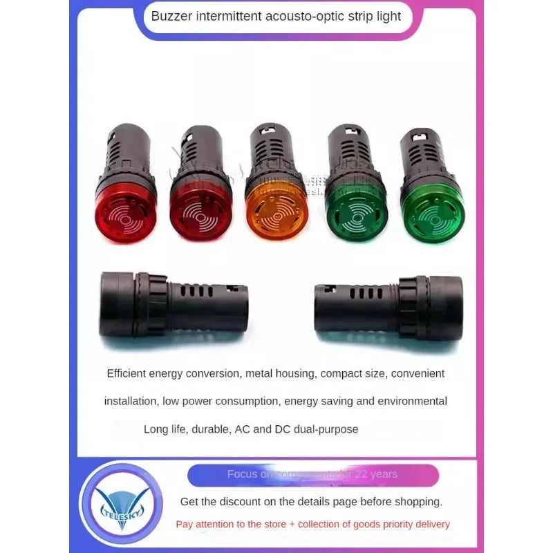 1PCS 12mm AD16-22SM 12V 24V 36V 48/110/220V Flash Signal Light Red LED Active Buzzer Beep Alarm Indicator Red Green Yellow Black