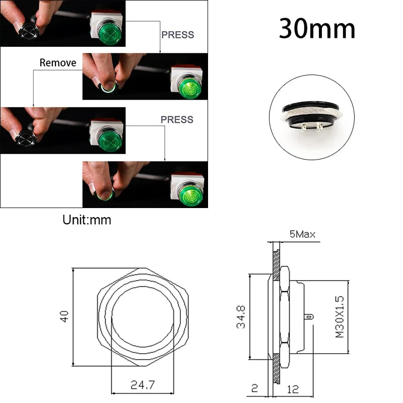 Mini Push Button Switch 12/16/19/22/25/30mm Electric Waterproof Power 12v Led Light Momentary Short Pressure Latching Fix On Off