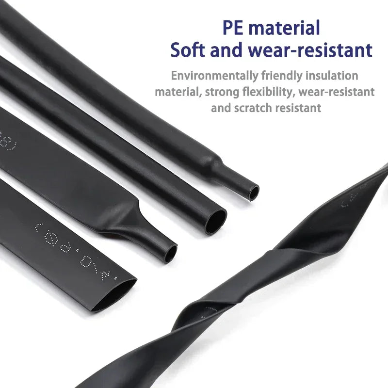 2:1 Shrink Rate Black Diameter 0.6mm ~ 210mm Heat Shrink Tube DIY Wires Cable Repair Wrap Sleeving Waterproof Polyolefin Tubing