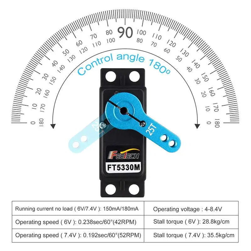 Feetech FT5330M 35KG Digital Servo RC Steel Gear 180 Degree 25T Metal Arm 7.4V Robot RC Servo Motor for RC Drift Car Helicopter
