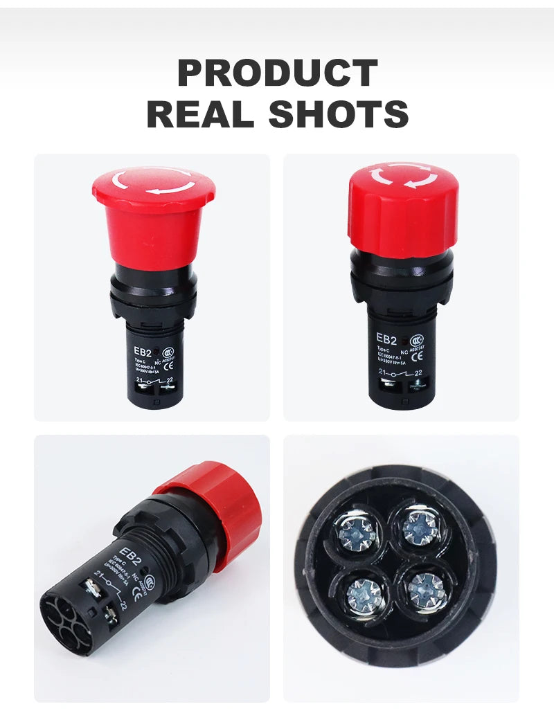 EB2 Emergency Stop Button Red Mushroom Head emergency off Switch Latching e-stop Push Buttons for Electronics Machine VaneAims