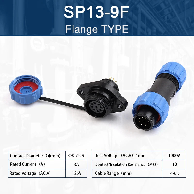SP13 IP68 Flange Type Aviation Plug 2/3/4/5/6/7/9Pin Plug And Socket Male/Female Waterproof Electrical Cable Connector Welding