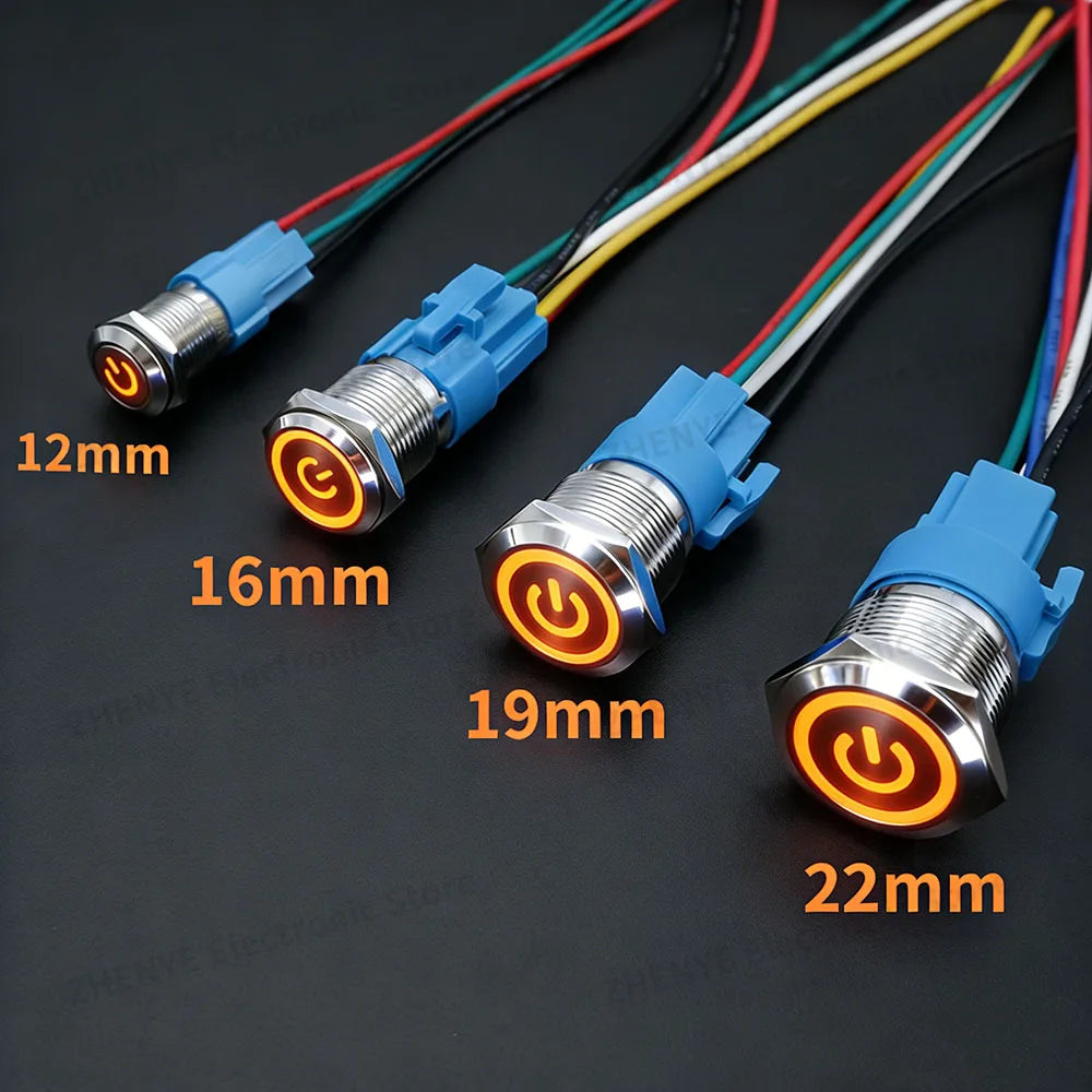 12mm 16mm 19mm 22mm Metal Switch Button Push With Wire Waterproof On Off Momentary/Latching Led Light Start Stop 5V 12V 24V 220V