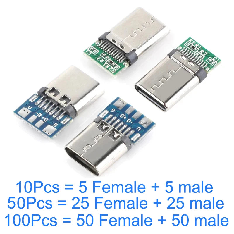 10Pcs USB 3.1 Type-C Connector 24 Pins Male / Female Socket Receptacle Adapter to Solder Wire & Cable 24 Pins Support PCB Board