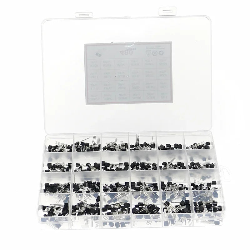 480Pcs 24Types NPN PNP Transistor Assortment Kit Pack 2N2222 S8050 S9014 2N3906 BC327 BC337 BC517 BC547 BC548 BC549 BC550 BC558