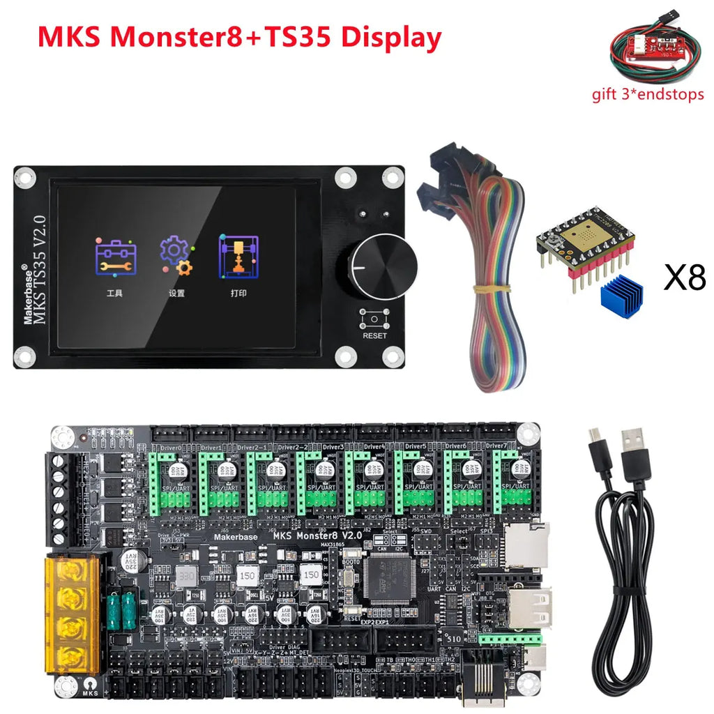 3D Printed Accessories Makerbase MKS Monster8 V2 32Bit Control Board 3D Printer Parts TMC2209 A4988 for Voron VS Spider Octopus