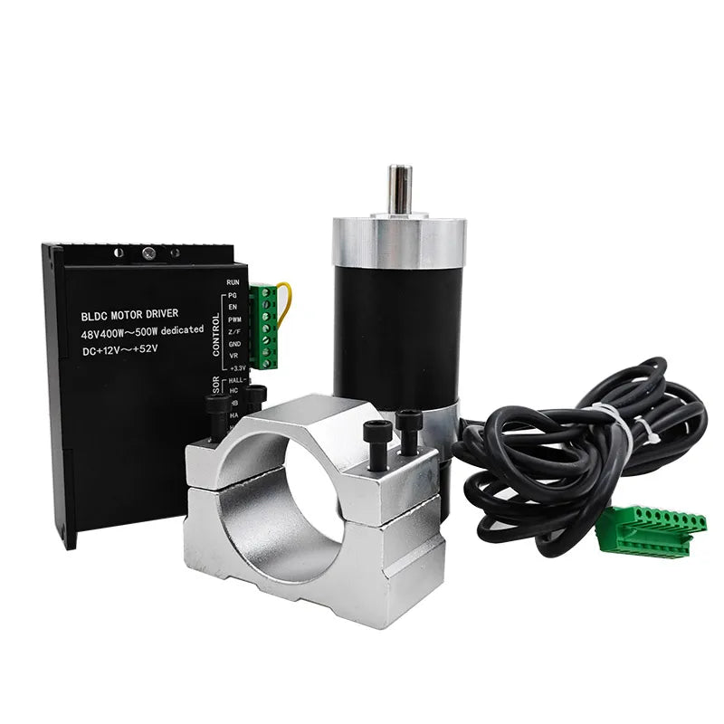 48V 500W ER11 Brushless Spindle+57MM Clamp with Screws+ 48V Brushless Motor Driver+ER11-10mm Built in HALL Sensor
