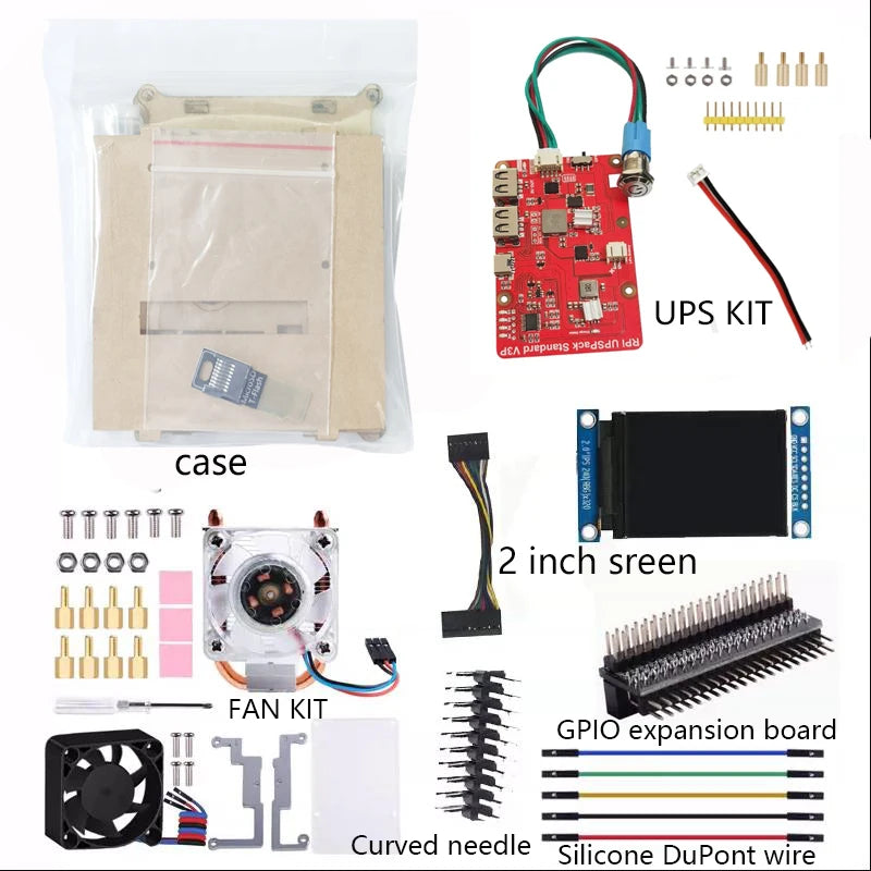 Raspberry Pi 4B UPS Uninterruptible Power Supply Acrylic Shell Kit Ice Tower Fan IPS Screen System Monitoring