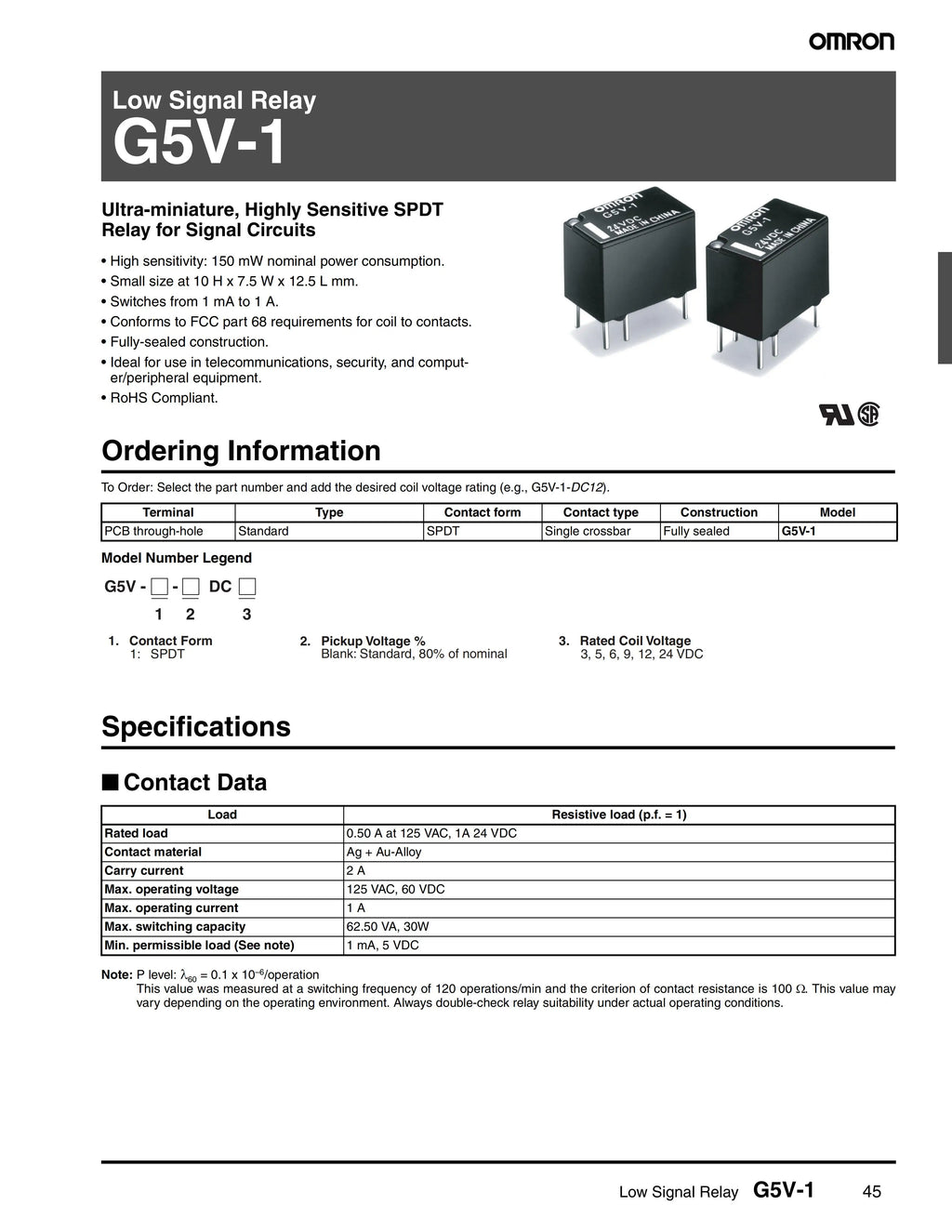 1/5Pcs/Lot G5V-1-3VDC G5V-1-5VDC G5V-1-12VDC G5V-1-24VDC G5V-1 3VDC 5VDC 12VDC 24VDC 6Pin SPDT Mini Signal Relay For PCB