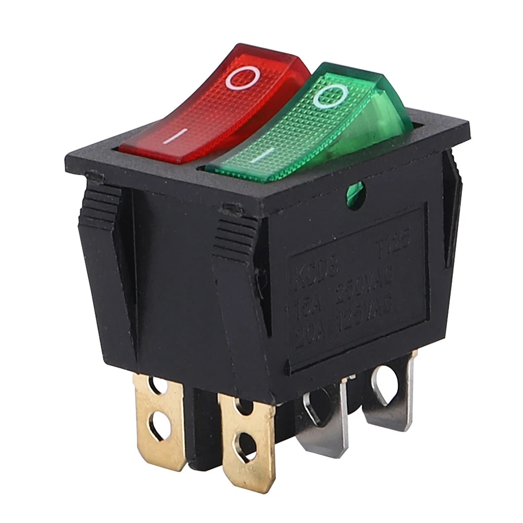 50PCS/LOT Factory Supply KCD2 Mini Rocker Toggle Switch Dual Push Button ON-OFF Plastic Rocker Switch with LED Light 16A250VAC