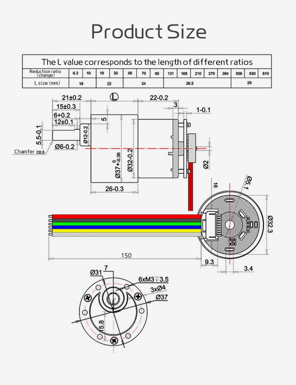 JGB37-520 Hall Encoder Miniature DC Geared Motor 6V12V Forward And Reverse 6RPM~1590RPM With Speed Measurement