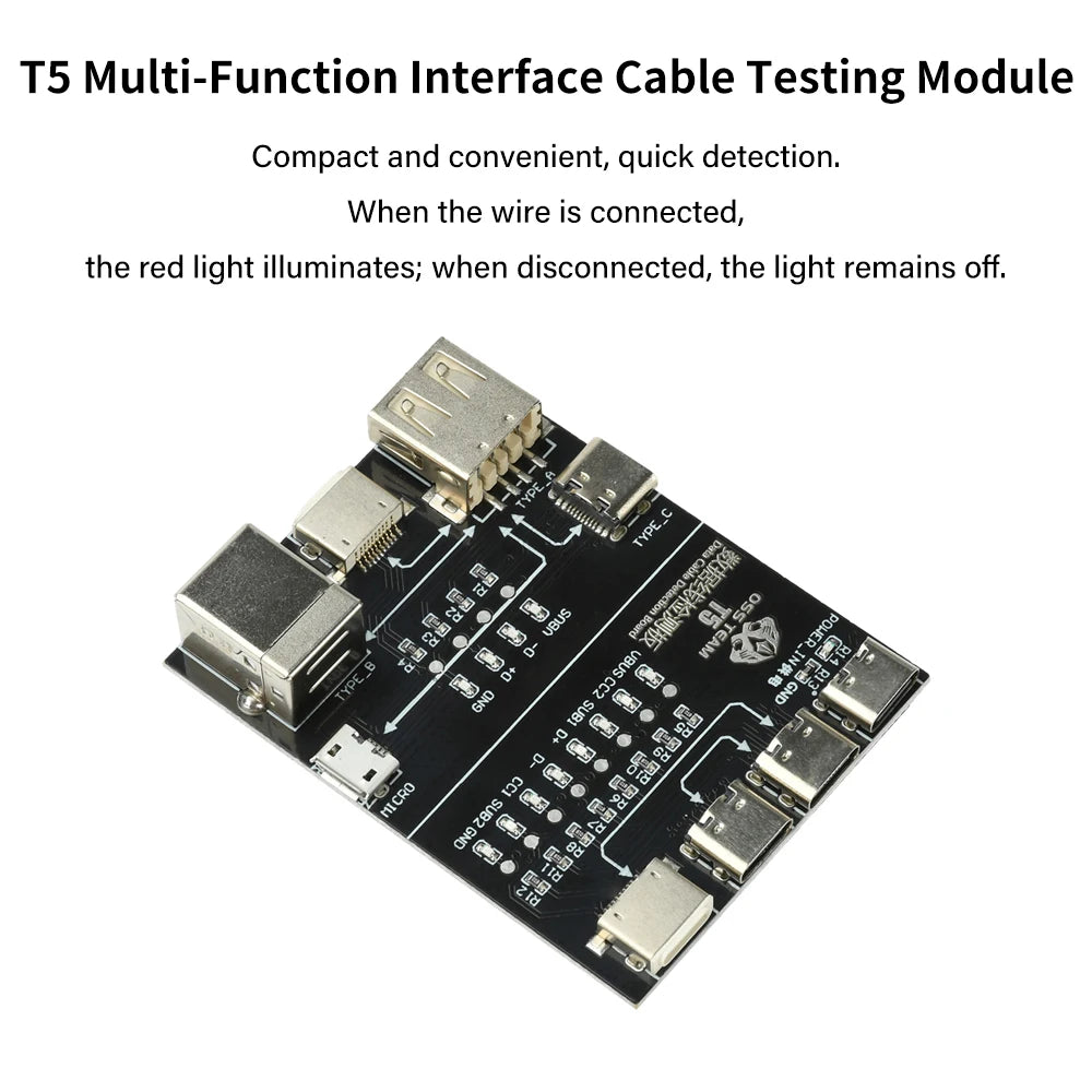 T5 USB Cable Tester Board Multi-Function Interface Cable Testing Module Rapid Detection For Lightning Type-C Micro USB