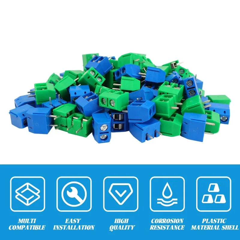 50/200PCS PCB Terminal Block Connector 5mm Straight Pin High Current Plug Assortment Kit KF301 KF306 2Pin PCB Terminal Blocks