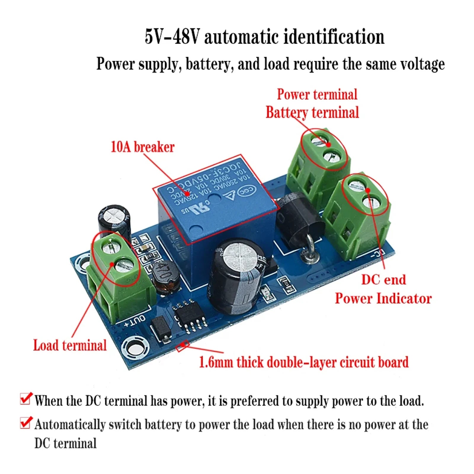 YX850 Power Failure Automatic Switching Standby Battery Module UPS 5V-48V 10A Emergency Converter for Lithium Battery