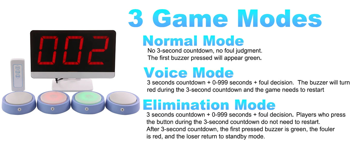 Answer Game Buzzer System Four Color States Three Answer Modes Quiz Buzzer System for Classroom Competition Family Games
