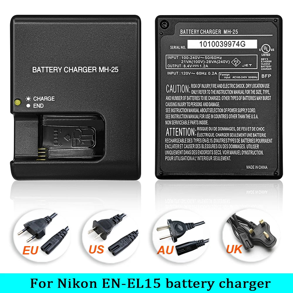 MH-25 EN-EL15 Charger D850 D800 D800E D810 D810E D600E D500 D7000 D7100 D7200 D7300 D7500 D610 D750 V1 Camera Battery Charger