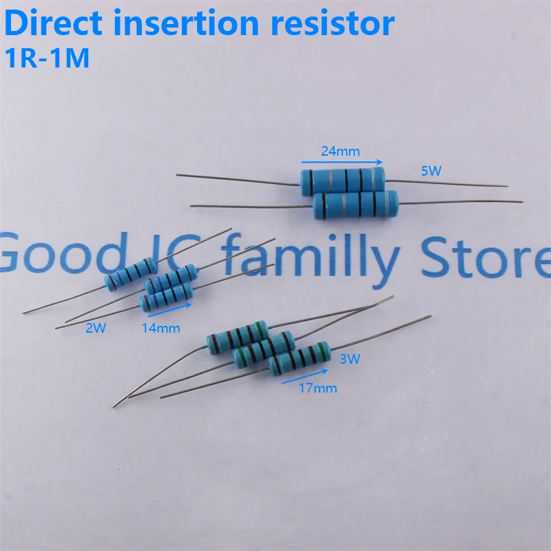 20/10pcs Direct insertion resistor 2W 3W 5W 1r 1.2R 1.5R 1.8R 2R 2.2R 2.4R 2.7R 3R 10K 11K 12K 15K 1k 2k 100k 220k 330k 470k 1M
