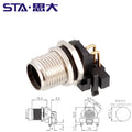 M12 Angled PCB Type 8 Pin A Code Curved Needle Panel Mount Socket Grounded Shield THR 2 3 4 5 6 12 Poles IP67 Connectors