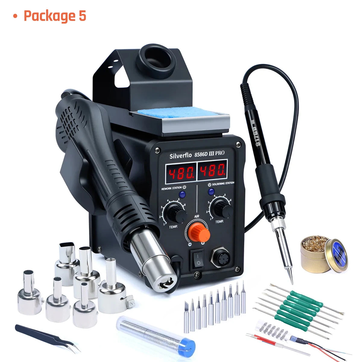 Silverflo 780W 8586D-III PRO Soldering Station 2 IN 1 Hot Air Rework Station Fsat Heating Soldering Iron with Sleep Mode