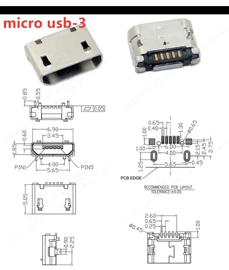 20pcs Micro USB 5 Pin SMT Socket Connector Type B Female Placement DIP SMD USB Charging Adapter Connectors Plug