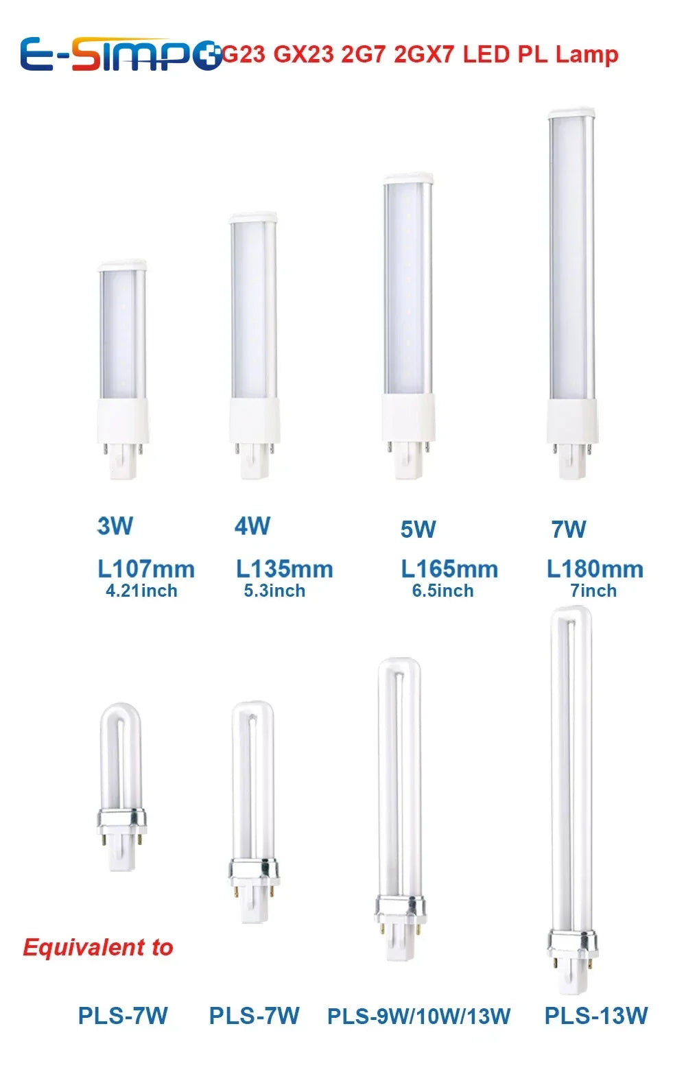 2PC G23 LED Bulb Bar Tube 2Pin 3W 4W 5W CFL PL-S 7W-13W Replacement 110V/220V 3000K/4000K/6000K White G23 Plug Saving Light Lamp
