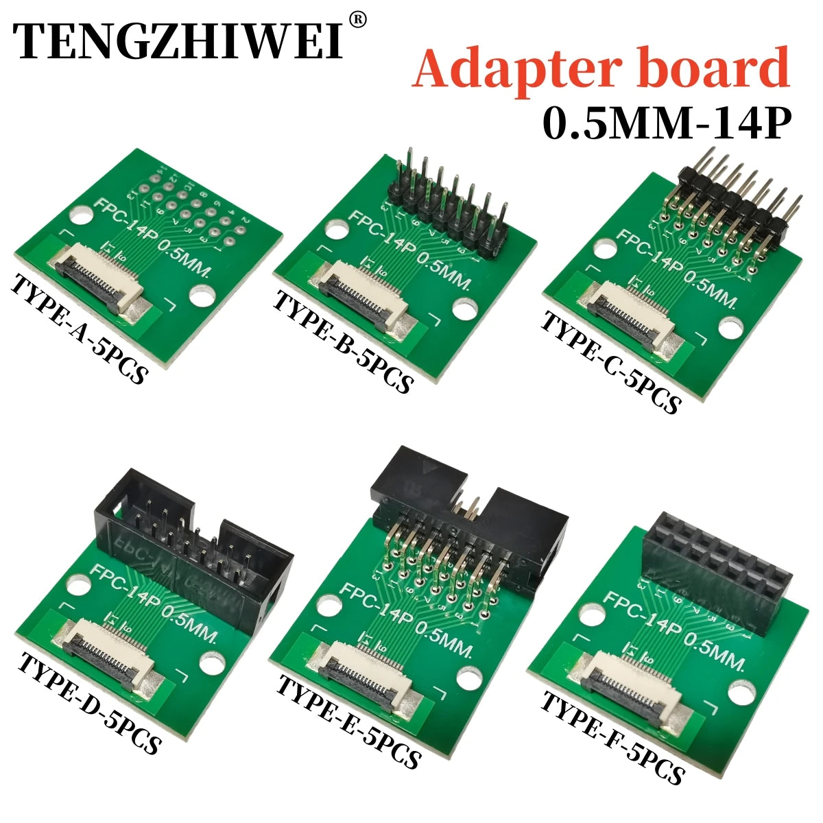 5PCS FFC/FPC Adapter Board 0.5MM-14P to 2.54MM Welded 0.5MM-14P Flip-Top Connector Welded Straight and Bent Pin Headers