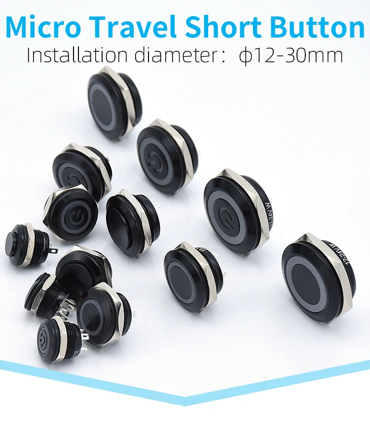 12mm 16mm 19mm 22mm Ultra Short Micro Stroke Stainless Steel Push Button Switch with LED Lamp Waterproof Self-reset/Momentary