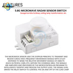 AC 220V 5.8GHz Microwave Radar Sensor Switch Human Body Motion Induction Sensor for LED Light Sensors Switches